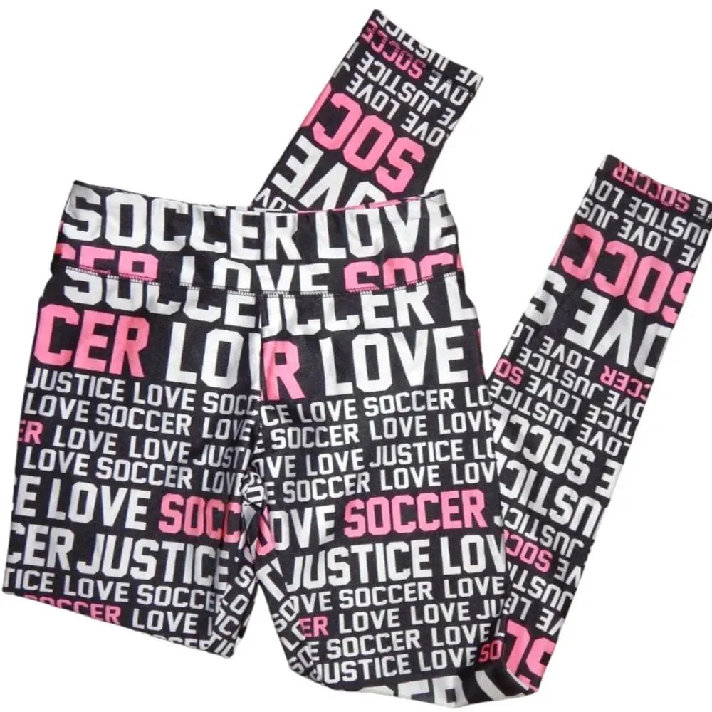 Justice Girls Size 14 Black Pink White Love Soccer Activewear Leggings